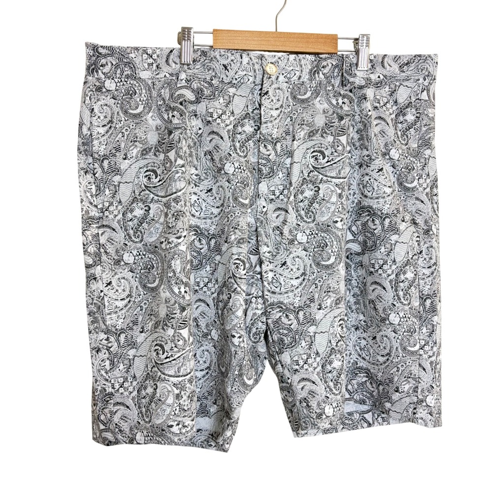 Robert Graham Mens 38 Paisley Print Classic Fit Stretch Golf Shorts Black White